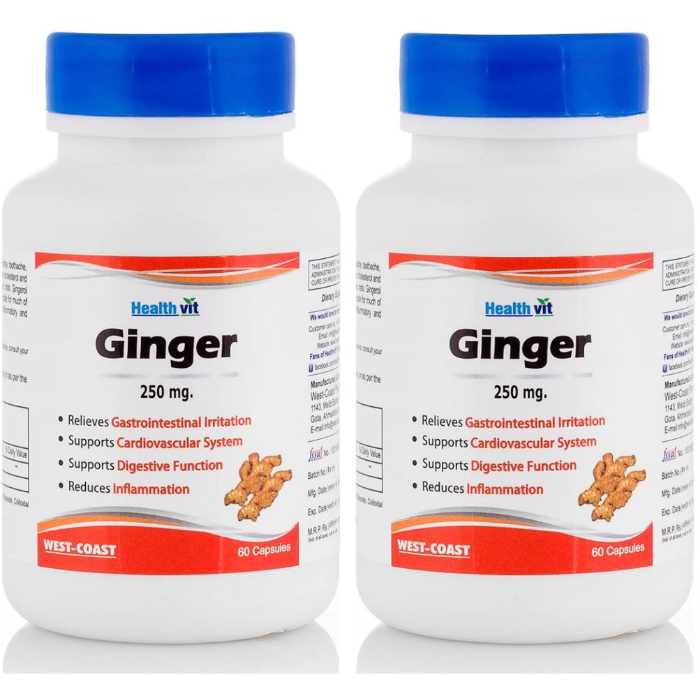 Healthvit Ginger Powder 250 Mg Capsules (60caps, Pack of 2)