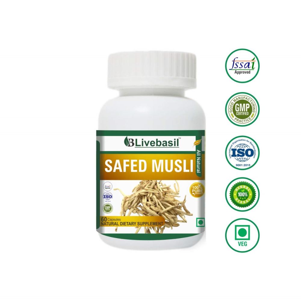 Livebasil Overseas Safed Musli Pure Extract Capsules - Improves Strength & Stamina (60caps)
