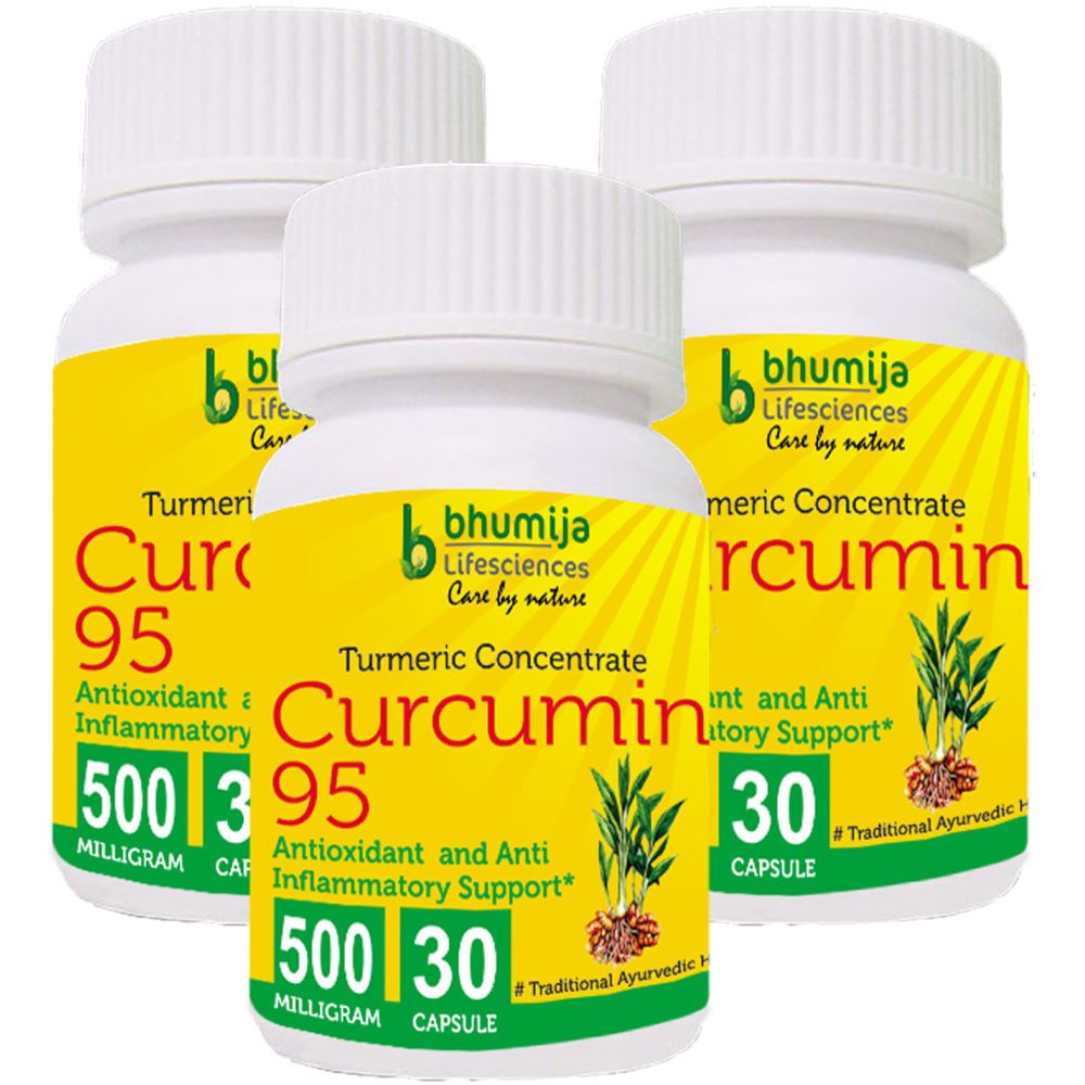 Bhumija Lifesciences Curcumin With Piper Nigram (Curcuma Longa) Capsules (30caps, Pack of 3)