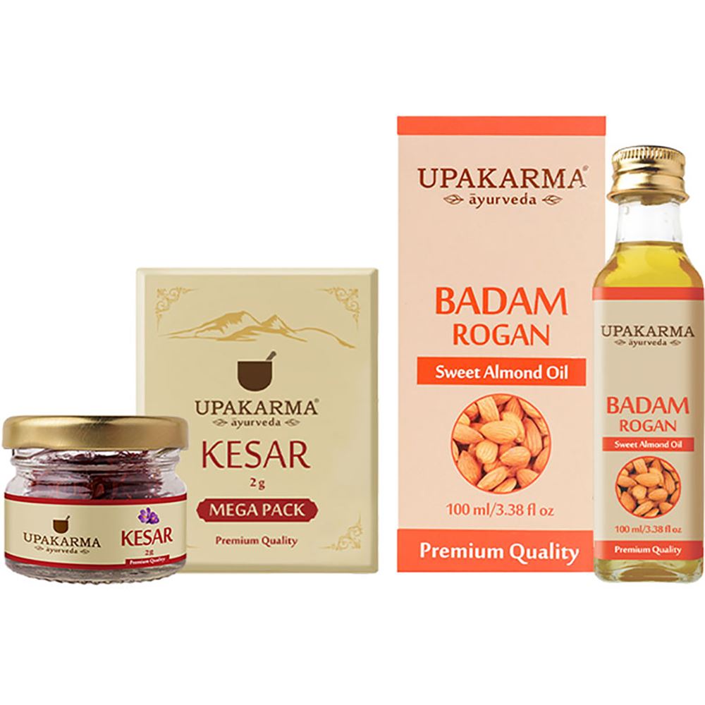 Upakarma Ayurveda Combo Pack Of 2G Kashmiri Kesar Mega Pack & 100Ml Badam Rogan Oil (2pcs)