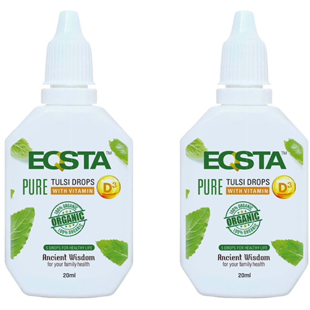 Eqsta Pure Certified Organic Punch Tulsi drops with Vitamin D3 (20ml, Pack of 2)