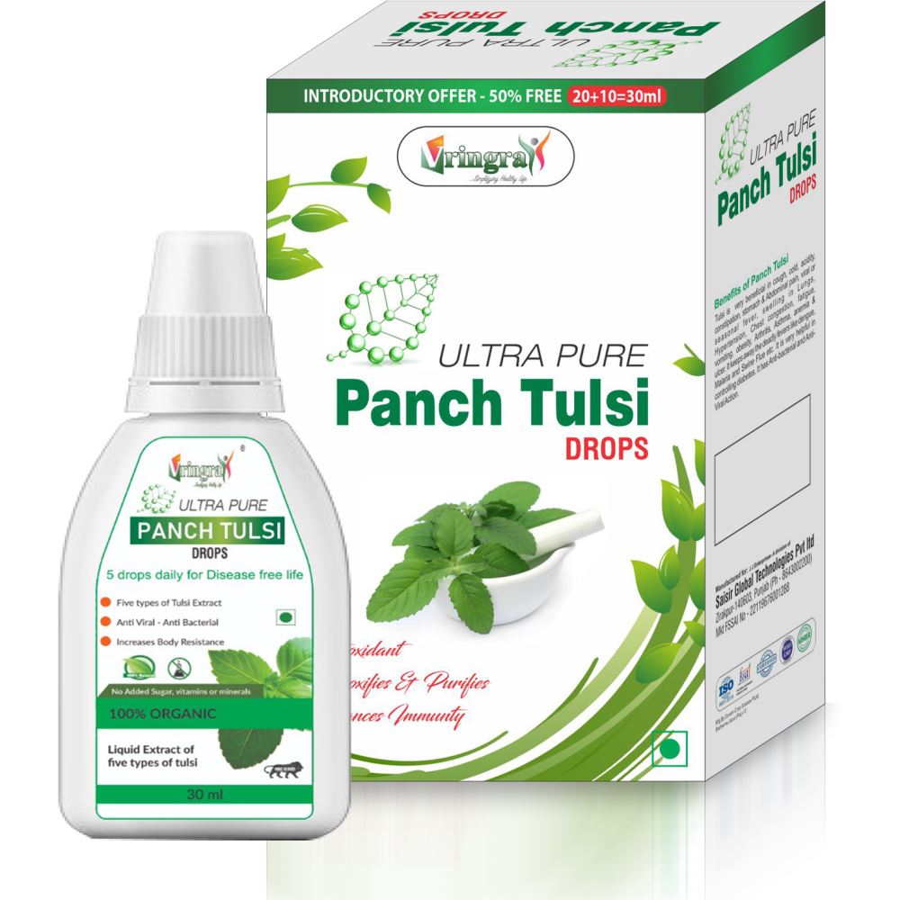 Vringra Tulsi Liquid - Panch Tulsi Drops - Natural Immunity Booster Tulsi Ras (30ml)