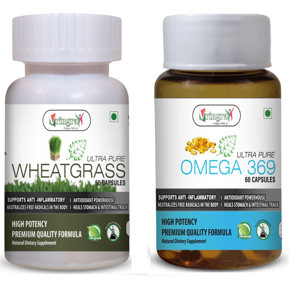 Vringra Omega Capsules & Wheatgrass Powder Capsules - Immunity Booster (Combo Pack) (1Pack)