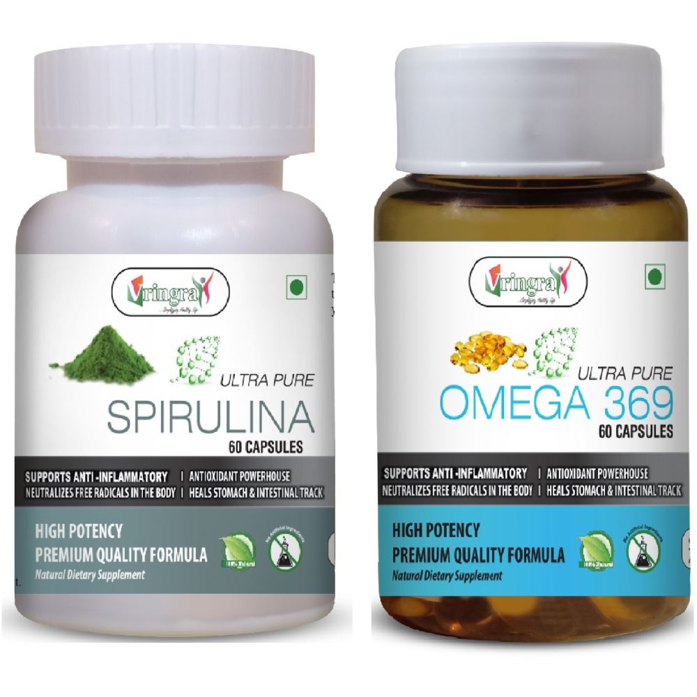 Vringra Omega Capsules - Flex Seeds Oil - Spirulina Capsules-Immunity Booster (Combo Pack) (1Pack)