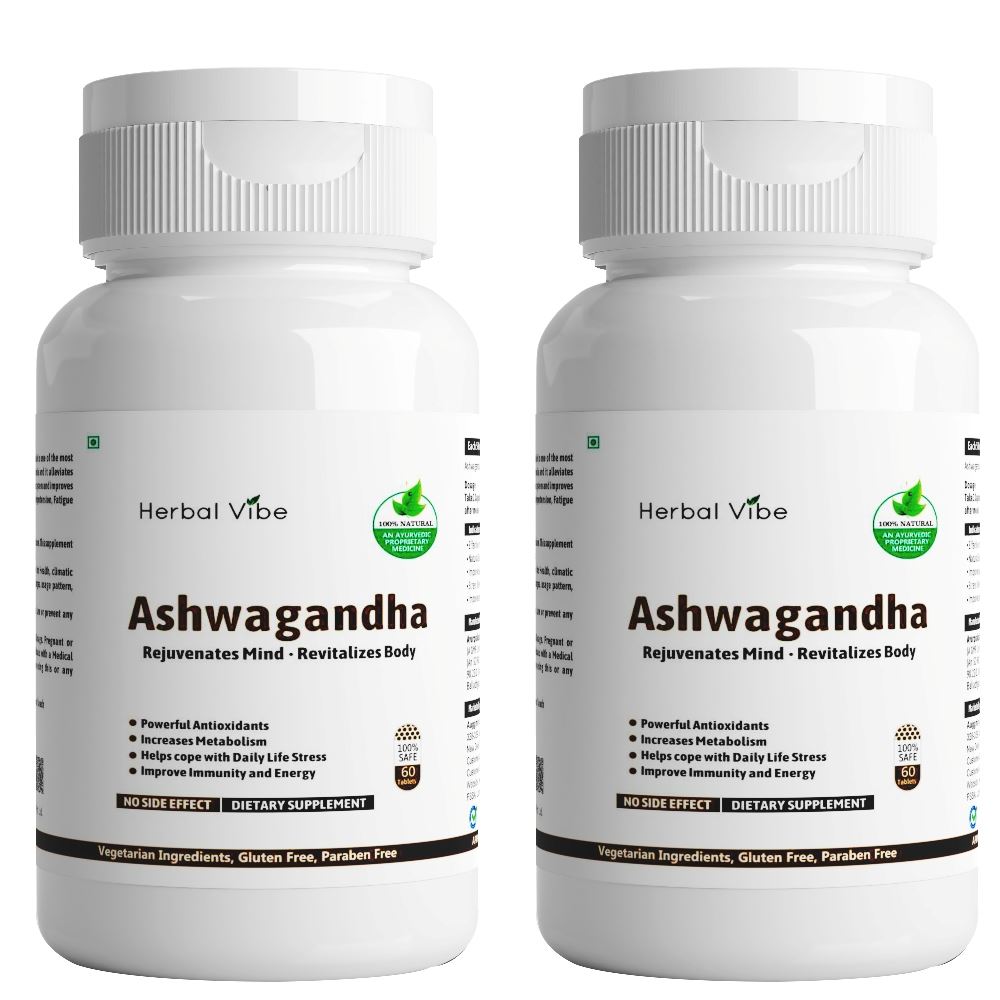 Herbal Vibe Ashwagandha Capsules For Immunity And Stamina (60caps, Pack of 2)