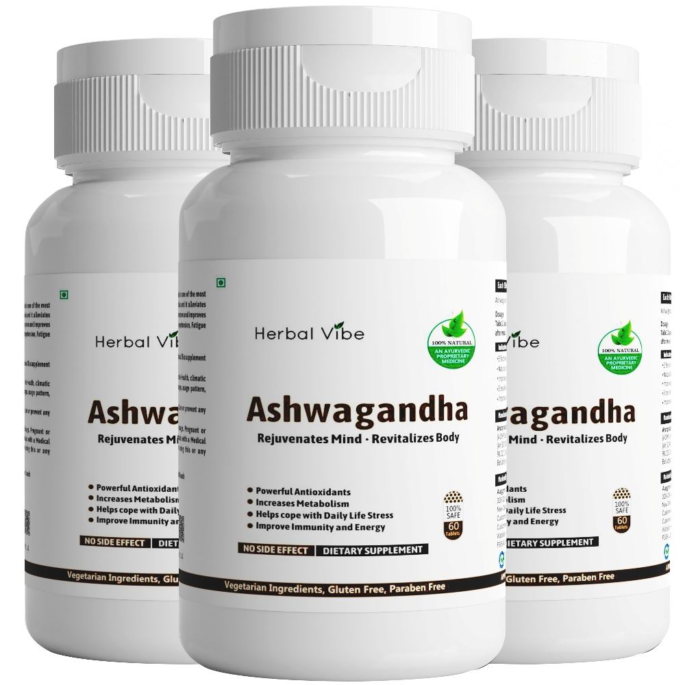Herbal Vibe Ashwagandha Capsules For Immunity And Stamina (60caps, Pack of 3)