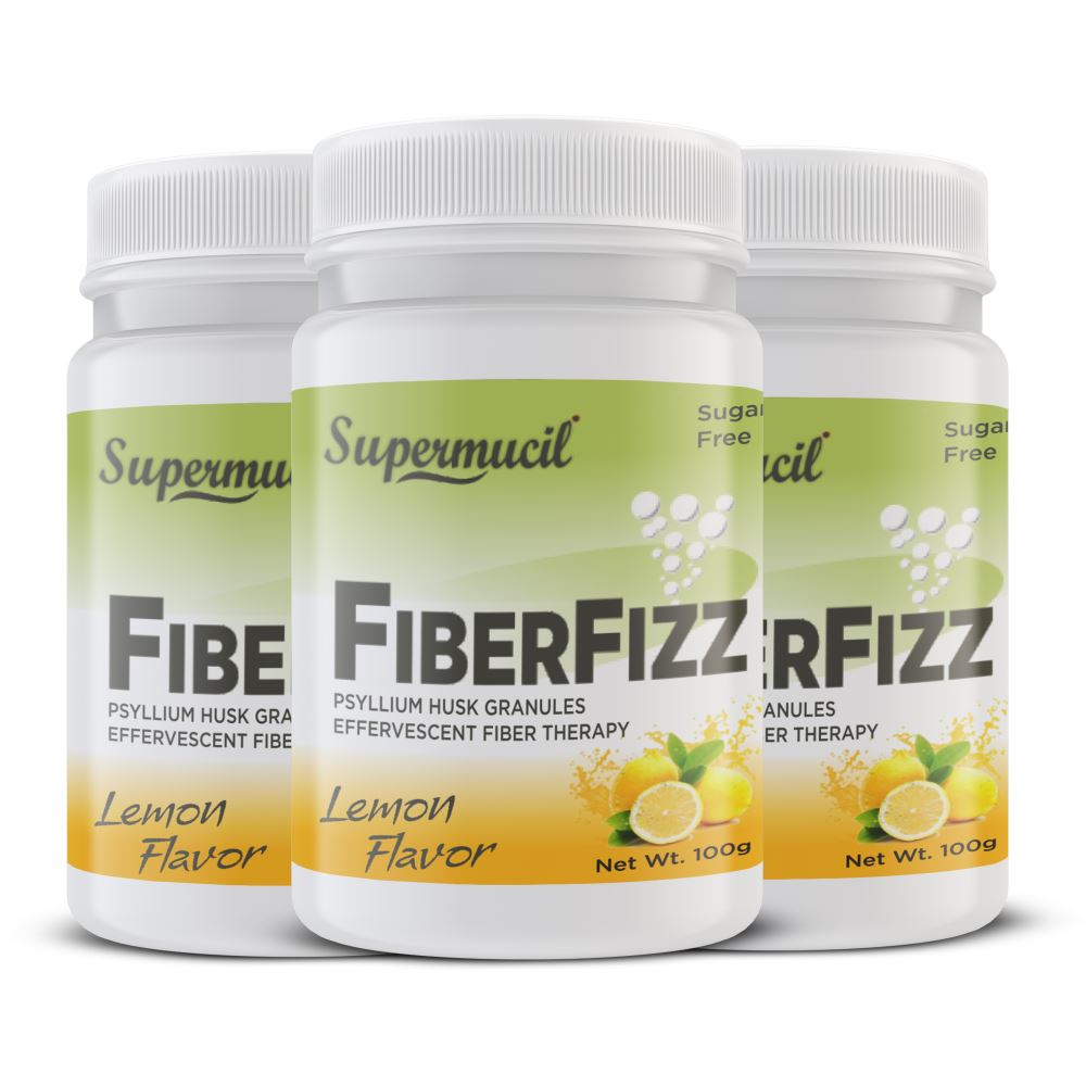 Supermucil Fiber Fizz Psyllium Effervescent Lemon Flavor Sugar Free (100g, Pack of 3)