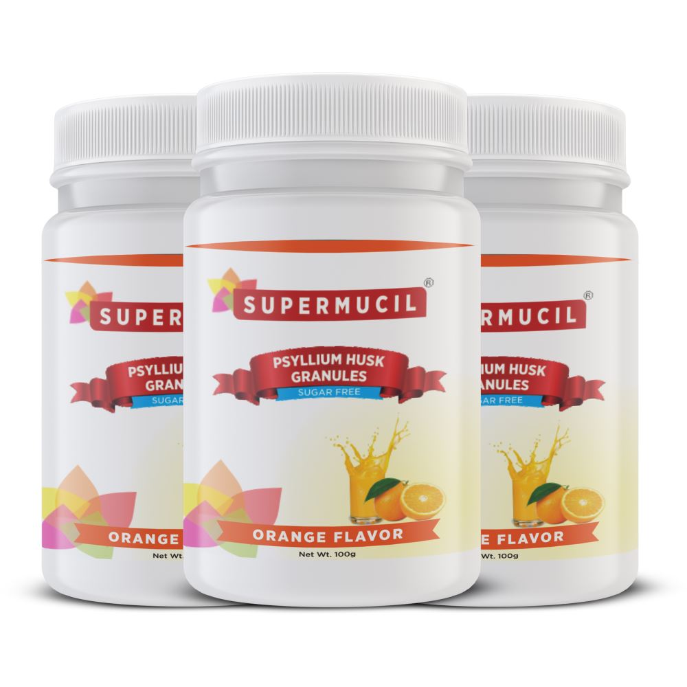 Supermucil Psyllium Husk Granules Orange Flavor Sugar Free (100g, Pack of 3)