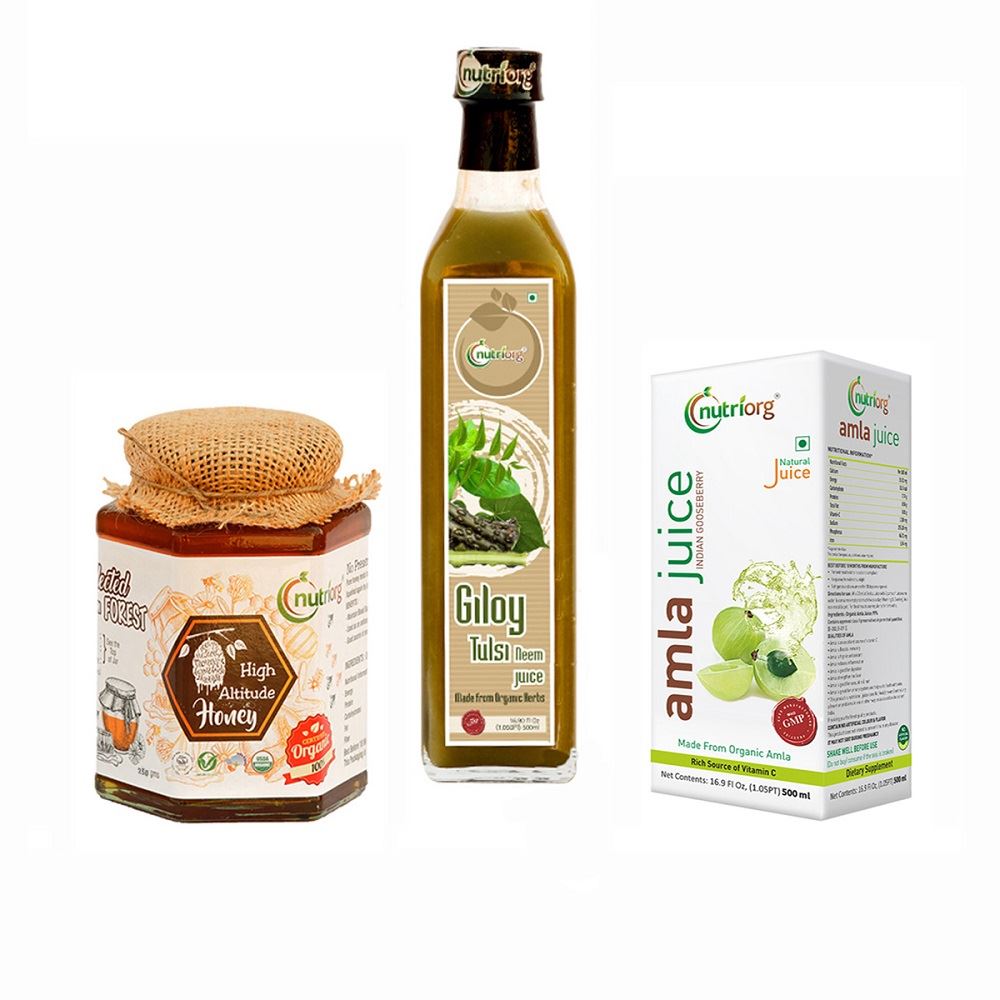 Nutriorg Amla Juice500 Ml, Giloy Neem Tulsi 500 Ml, High Alltitude Honey 250G (1Pack) Nutriorg Amla Juice500 Ml, Giloy Neem Tulsi 500 Ml, High Alltitude Honey 250G (1Pack)