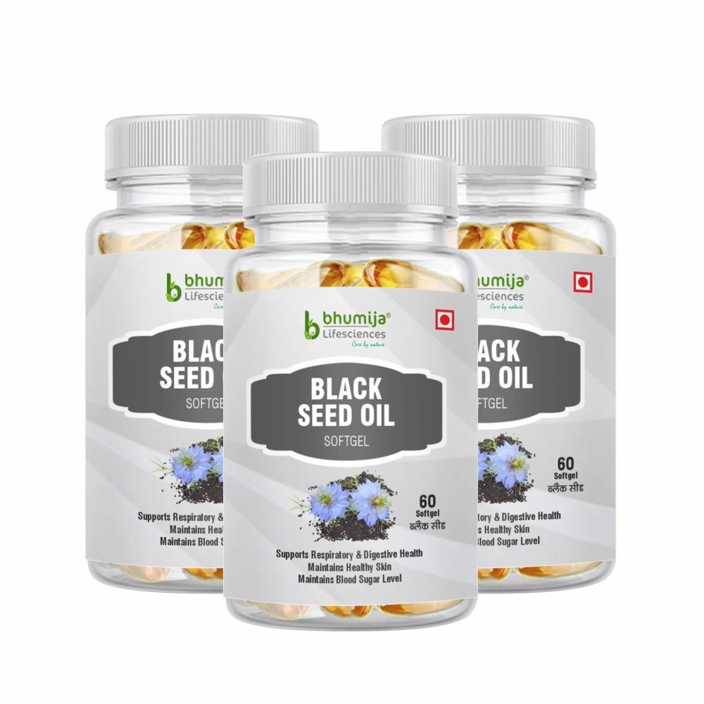 Bhumija Lifesciences Black Seed (Kalaunji) Oil 500Mg Softgel Capsule (60caps, Pack of 3)