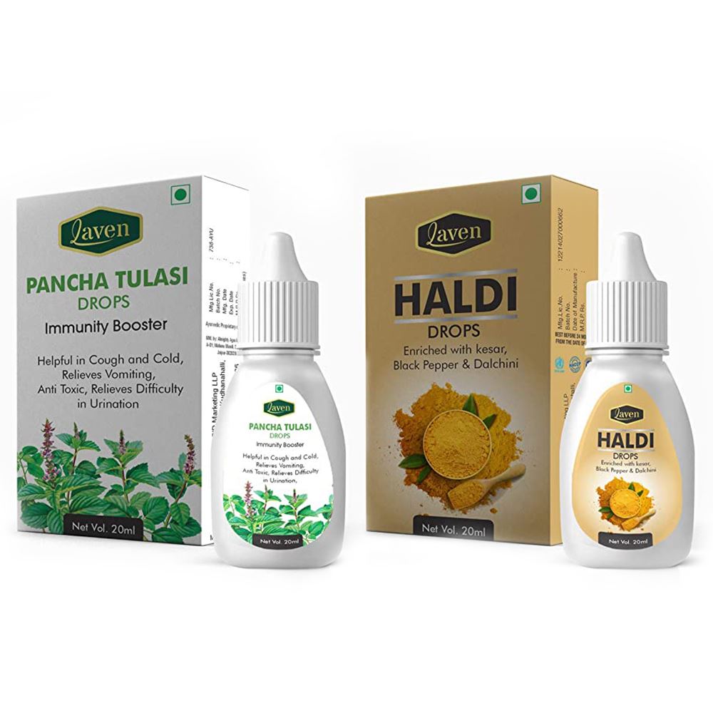 Laven Pancha Tulasi Drops Immunity Booster & Haldi Drops (1Pack)