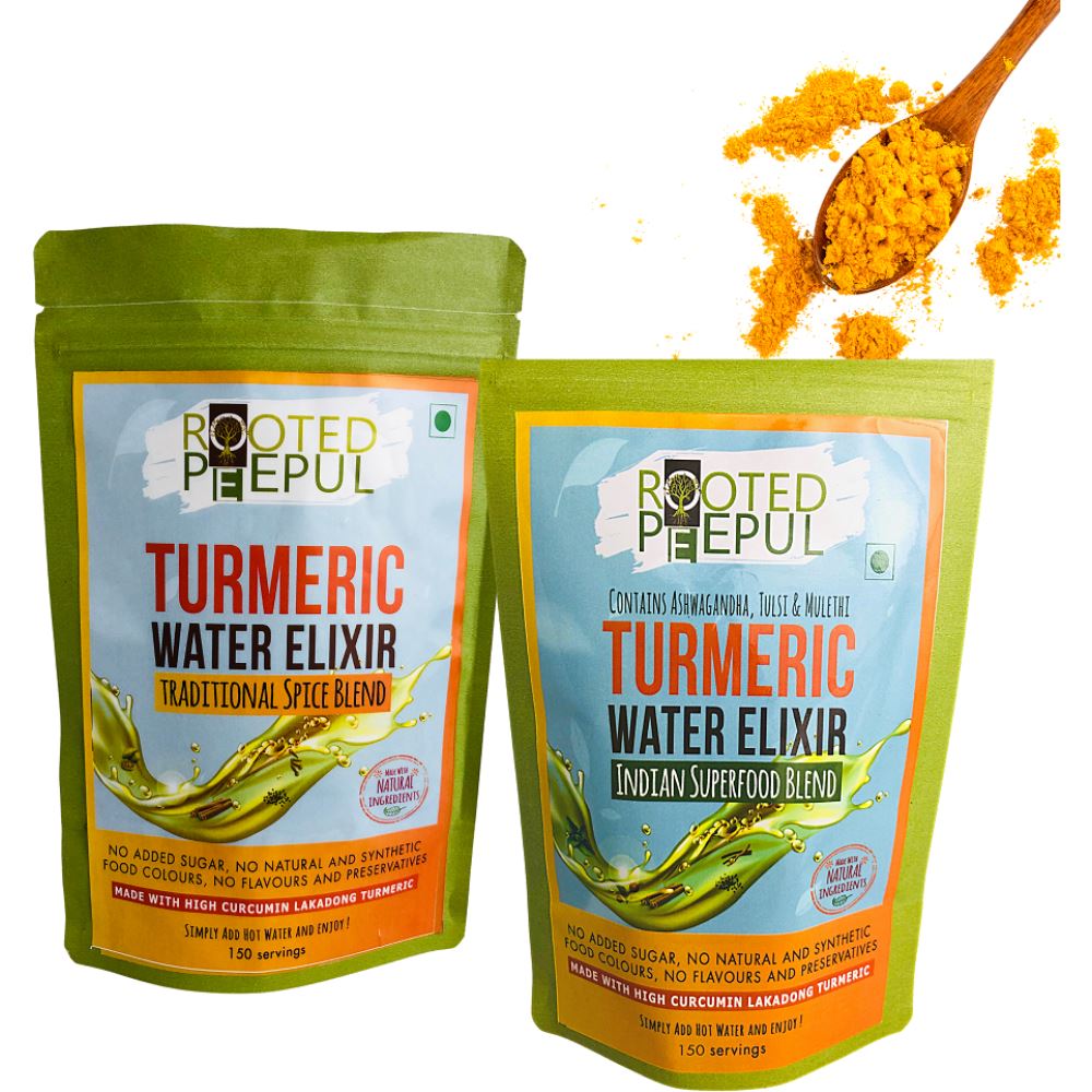 Rooted Peepul Spice Blend & Superfood Blend Turmeric Water Elixir Kadha Combo (150g, Pack of 2)