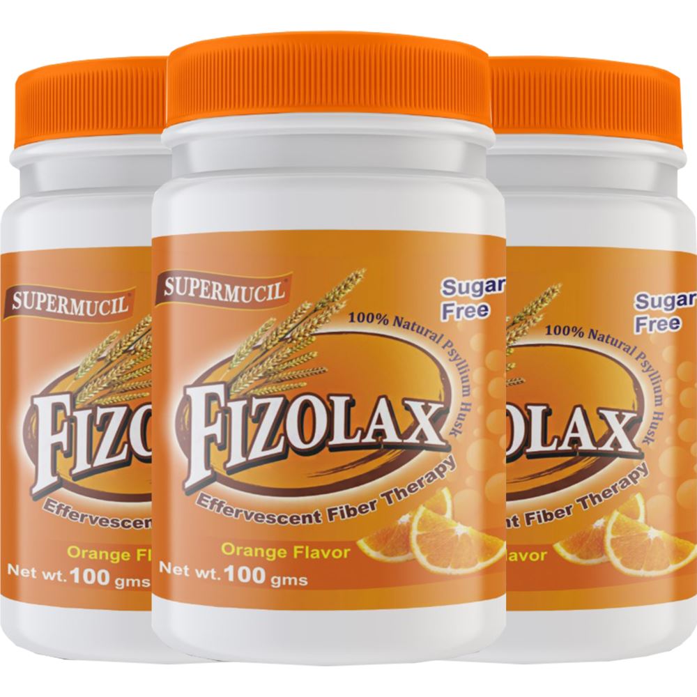 Supermucil Fizolax Psyllium Powder Sugar Free Orange Flavor (100g, Pack of 3)