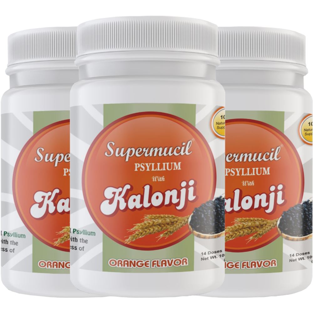 Supermucil Psyllium With Kalonji Powder Orange Flavor (100g, Pack of 3)