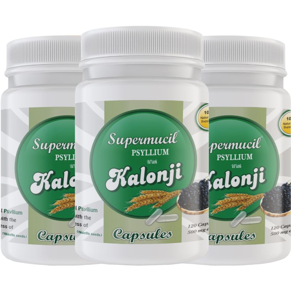 Supermucil Psyllium With Kalonji Capsules (120caps, Pack of 3)