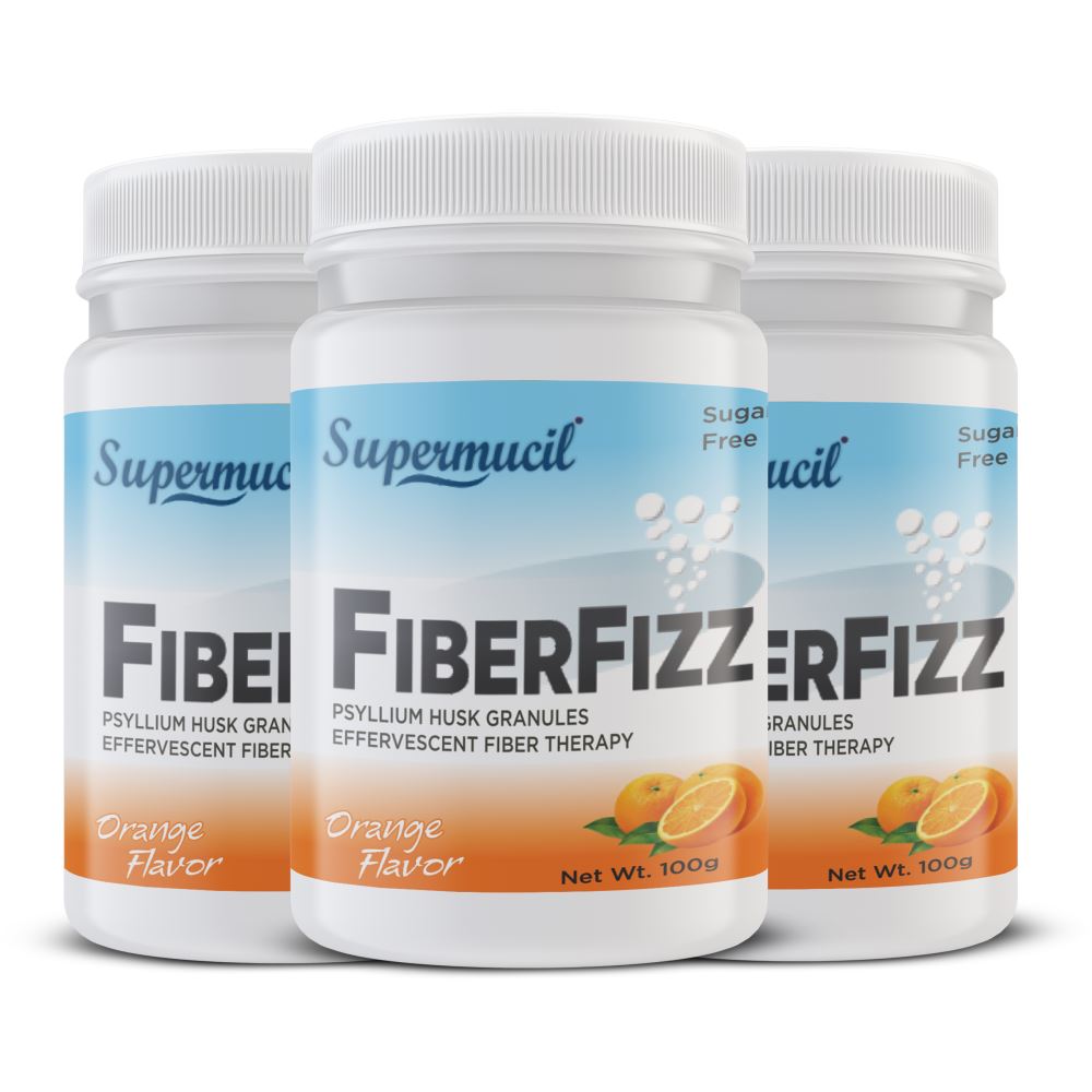 Supermucil Fiberfizz Psyllium Sugar Free Orange Flavor (100g, Pack of 3)