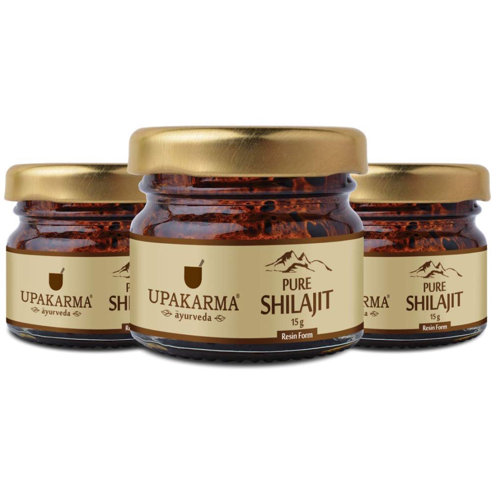 Upakarma Ayurveda Natural Pure Resin Raw Shilajit/Shilajeet For Strength, Stamina, Power, And Energy Booster (15g, Pack of 3)