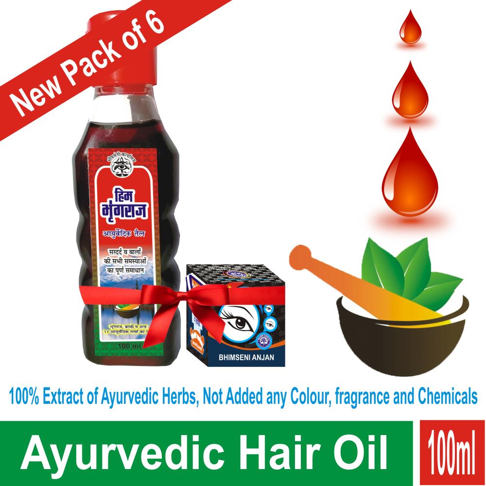 Bhimseni Him Bhringraj Ayurvedic Hair Oil (100ml, Pack of 6)