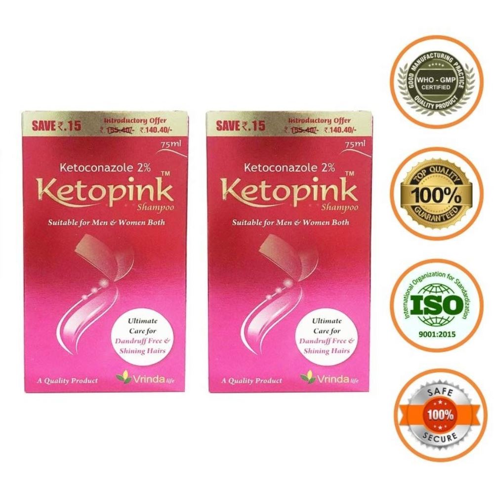 Vrinda Ketopink Shampoo - Anti Dandruff Shampoo - Hair Fall Shampoo (75ml, Pack of 2)