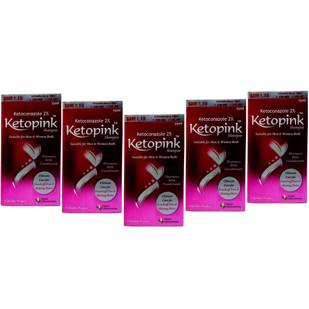 Vrinda Ketopink Shampoo - Anti Dandruff Shampoo - Hair Fall Shampoo (75ml, Pack of 5)