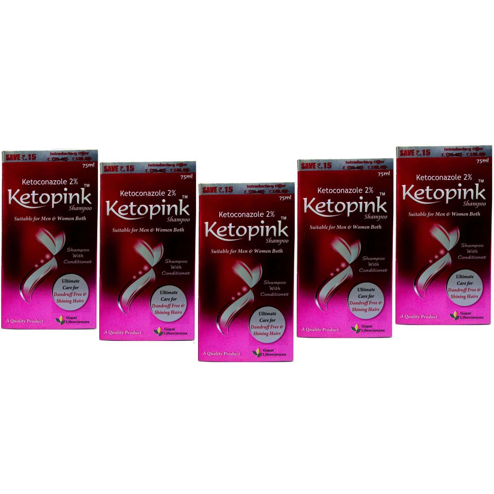 Vrinda Ketopink Shampoo - Anti Dandruff Shampoo - Hair Fall Shampoo (75ml, Pack of 5) Vrinda Ketopink Shampoo - Anti Dandruff Shampoo - Hair Fall Shampoo (75ml, Pack of 5)