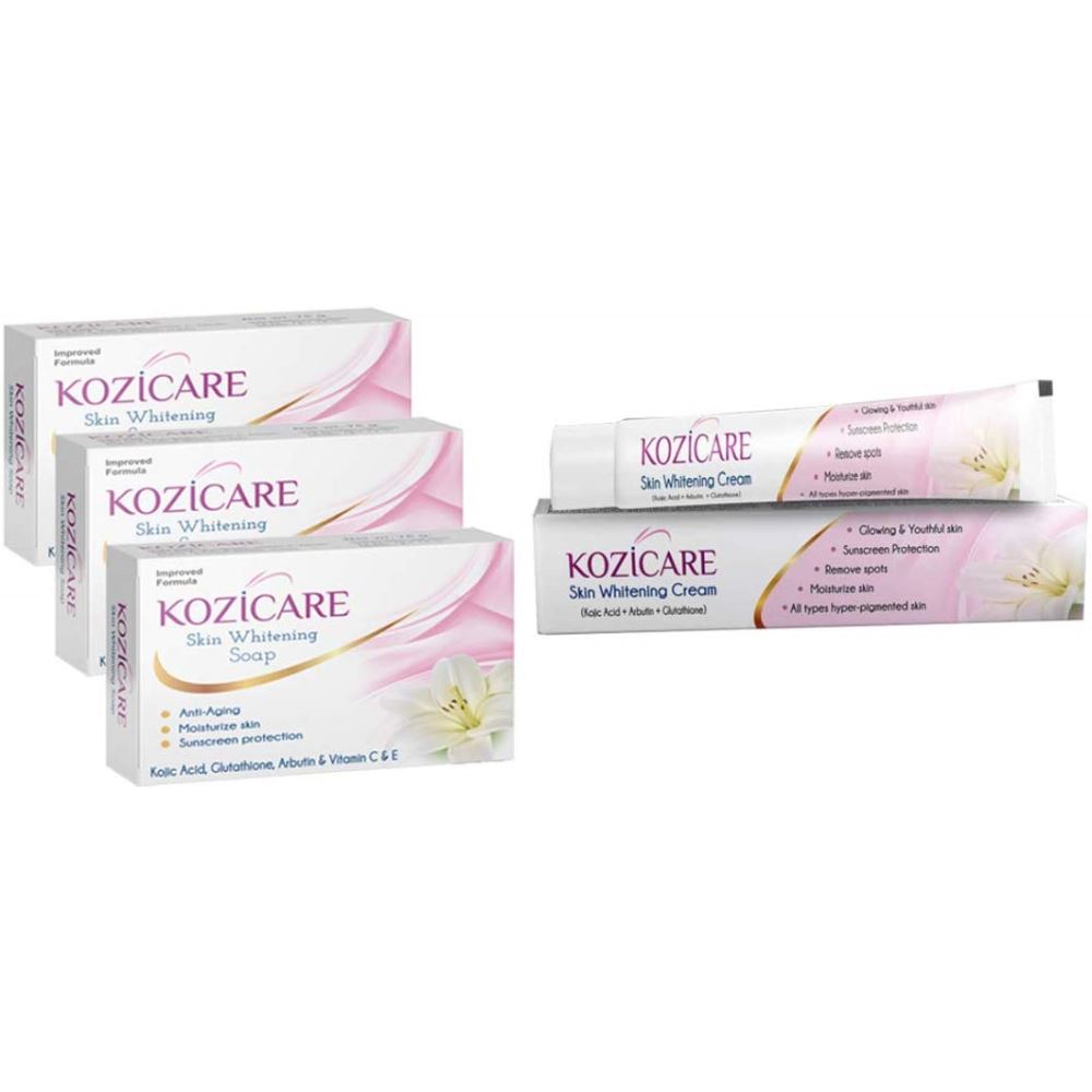 Healthvit Kozicare Skin Whitening Kit 3 Soap + 1 Cream (For Whiter & Brighter Skin) (1Pack)