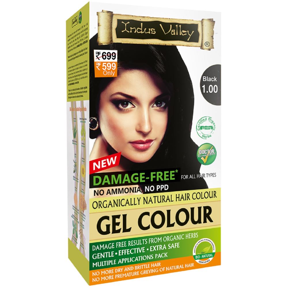 Indus valley Organically Natural Gel Black 1.00 Hair Color (220g)