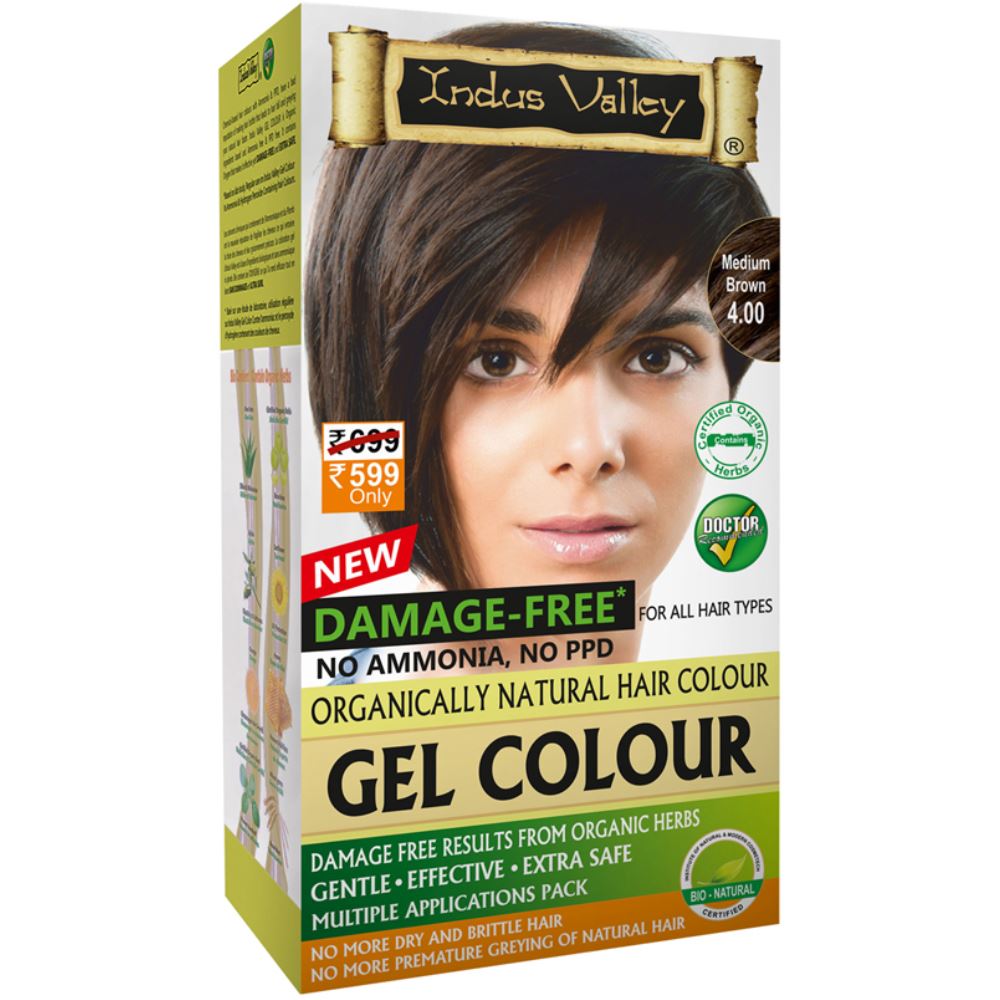 Indus valley Organically Natural Gel Hair Color Medium Brown 4.0 (220g)