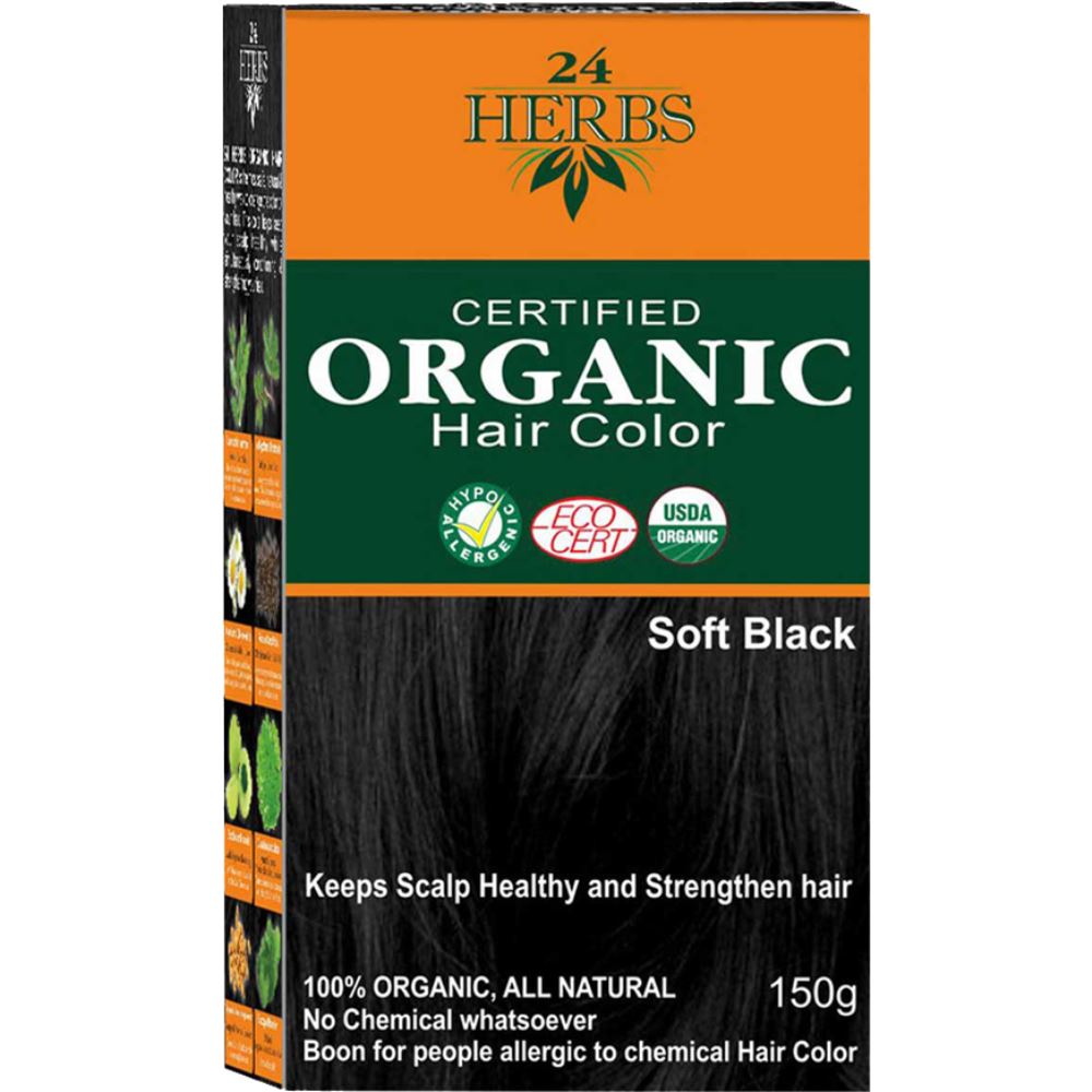 Indus valley 24 Herbs Certified Organic Hair Color - Soft Black (150g)