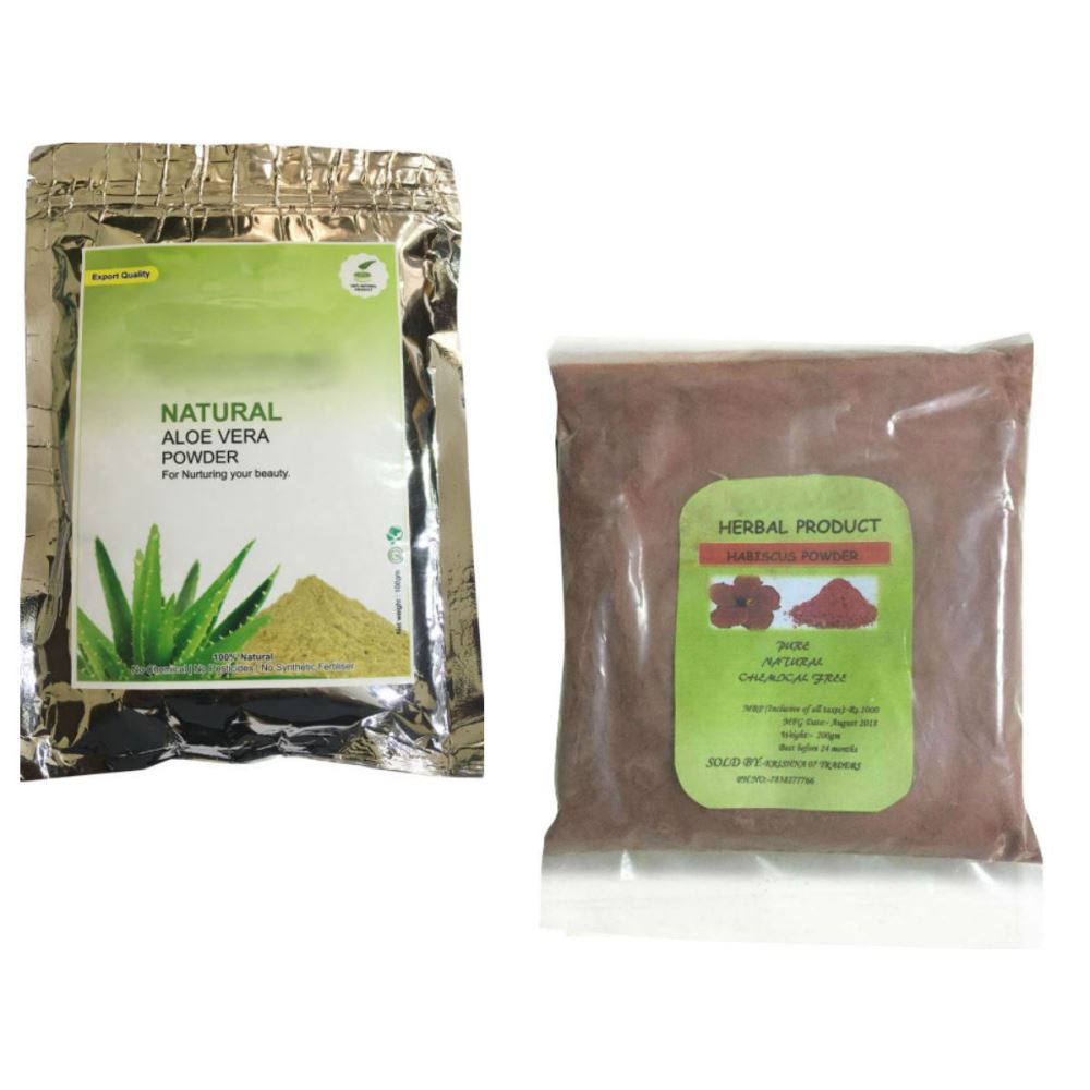 Indirang Aloe Vera Powder(100G) & Hibiscus Powder(100G) Combo Pack (1Pack)