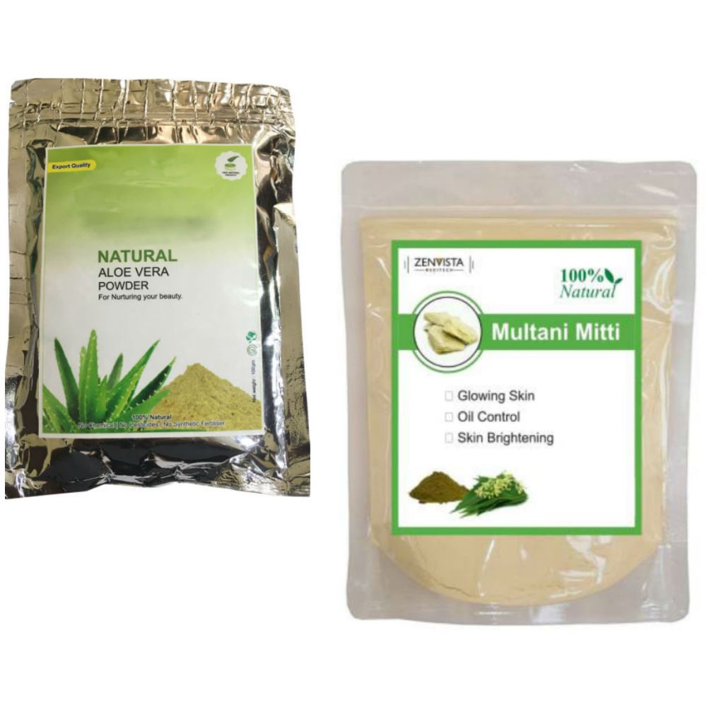 Indirang Aloe Vera Powder(100G) & Multani Mitti Powder(100G) Combo Pack (1Pack)