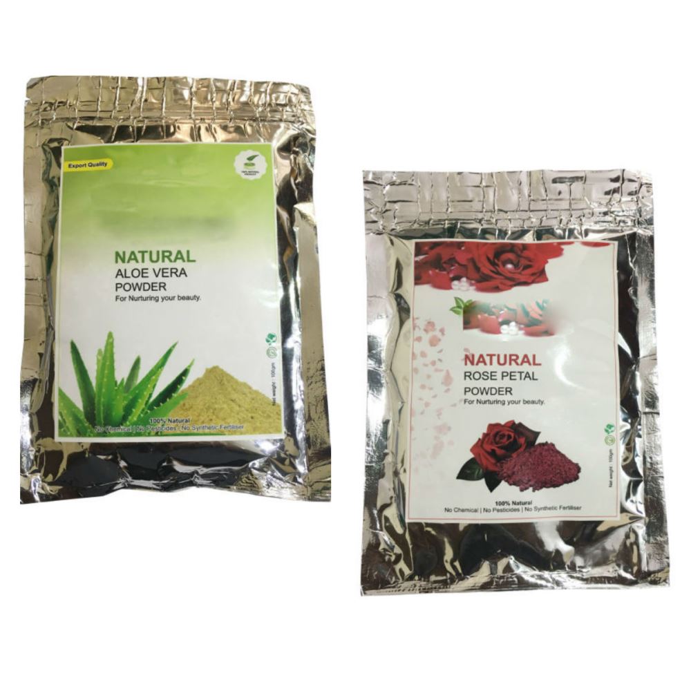 Indirang Aloe Vera Powder(100G) Powder & Rose Powder(100G) Combo Pack (1Pack)