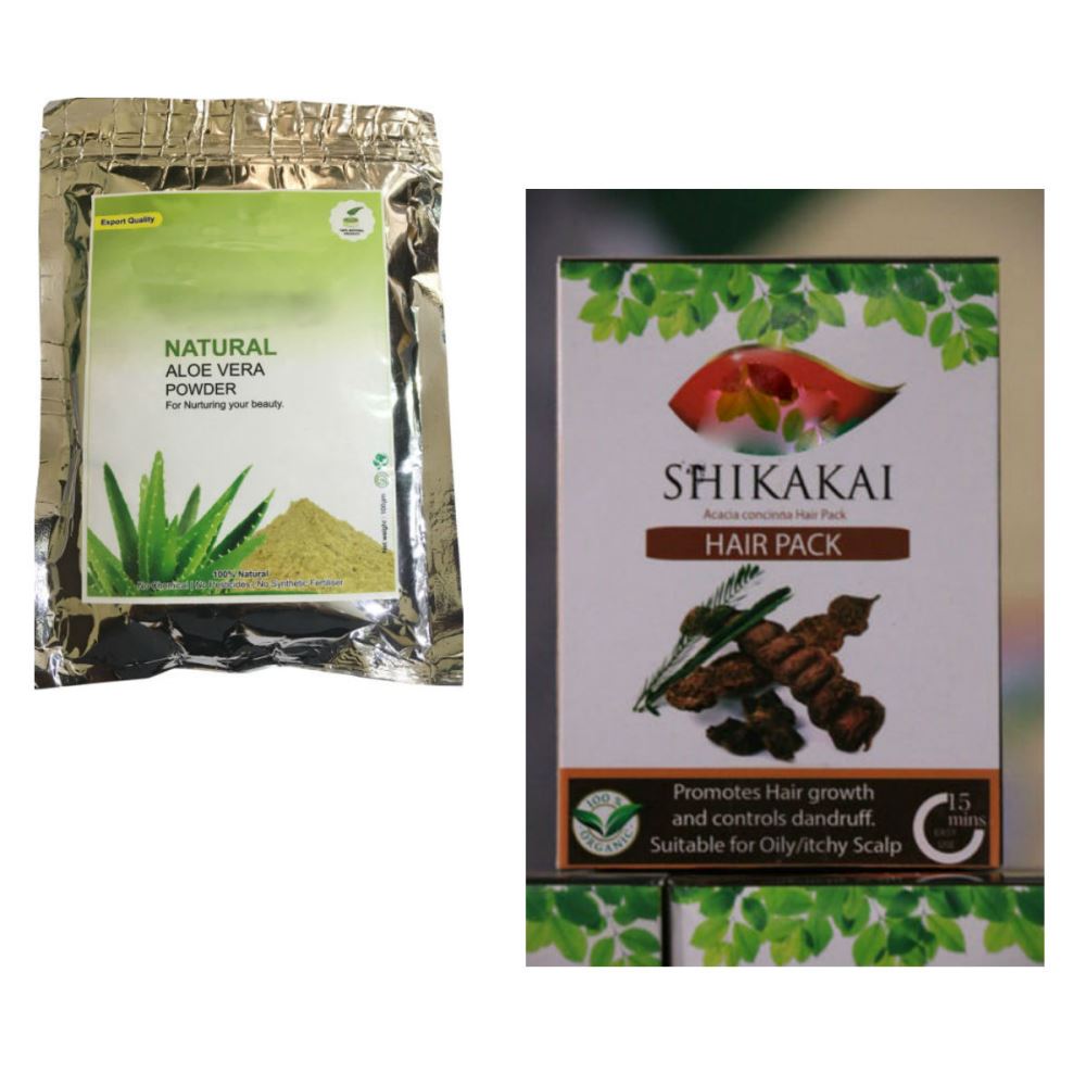 Indirang Aloe Vera Powder(100G) Powder & Shikakai Powder(100G) Combo Pack (1Pack)