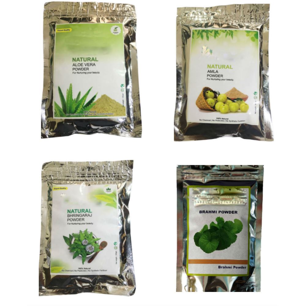 Indirang Aloe-Vera Powder (100Gms) & Amla Powder (100Gms) & Bhringraj Powder (100Gms) & Brahmi Powder (100Gms) Combo Pack (1Pack)