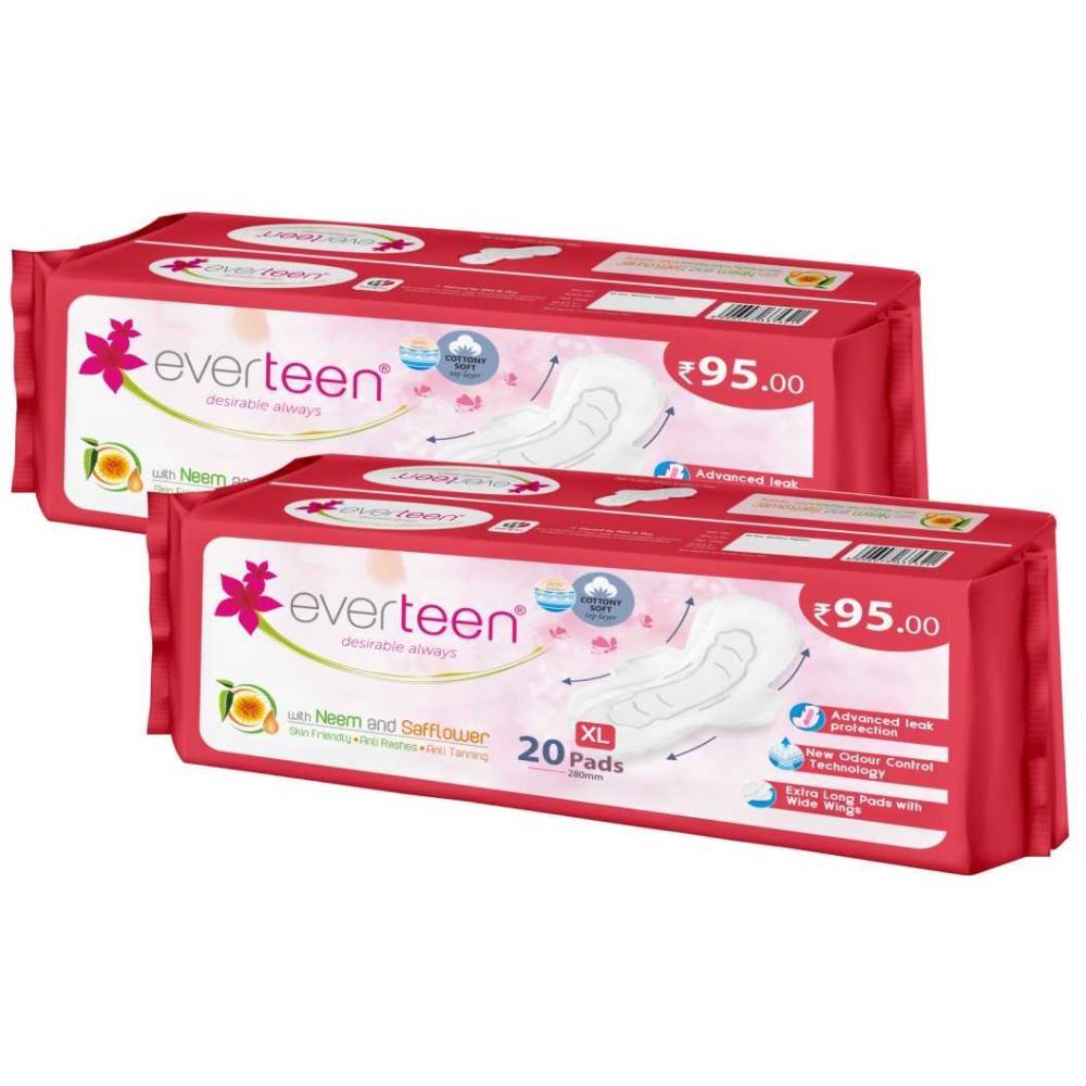 Everteen Cottony-Soft XL Sanitary Napkin Pads 280mm {Enriched With Neem And Safflower} (20pcs, Pack of 2) Everteen Cottony-Soft XL Sanitary Napkin Pads 280mm {Enriched With Neem And Safflower} (20pcs, Pack of 2)