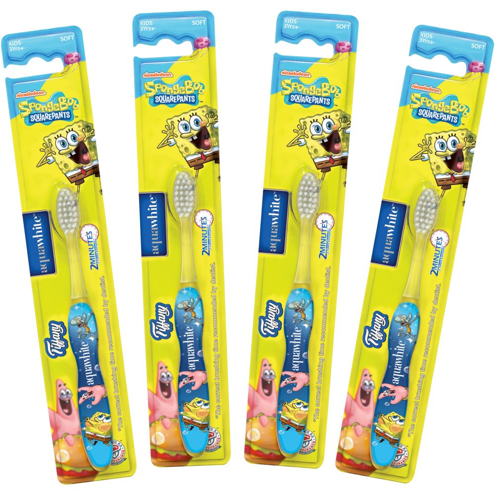 Aquawhite Spongebob Squarepants Tiffany Kids Toothbrush {Age 3- 14 Yr} (4Pack)