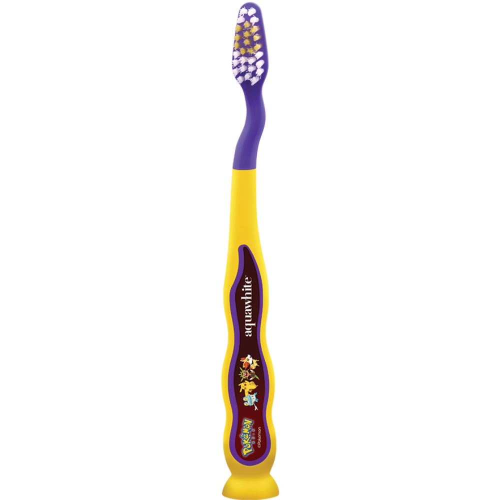 Aquawhite Pokemon Jiggle Wiggle Toothbrush (Yellow) {With 2 D Shimmer & Shine Image On Hygiene Cap, Suction Cup & Tongue Cleaner} (1Pack)