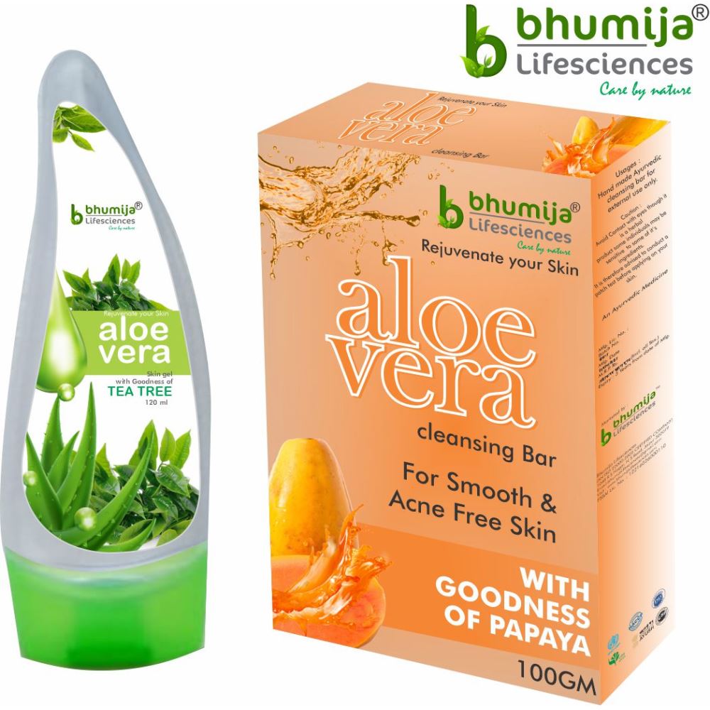 Bhumija Aloevera & Papaya Soap 100 Gm And Aloevera Gwl With Tea Tree Oil 120 Ml (1Pack)