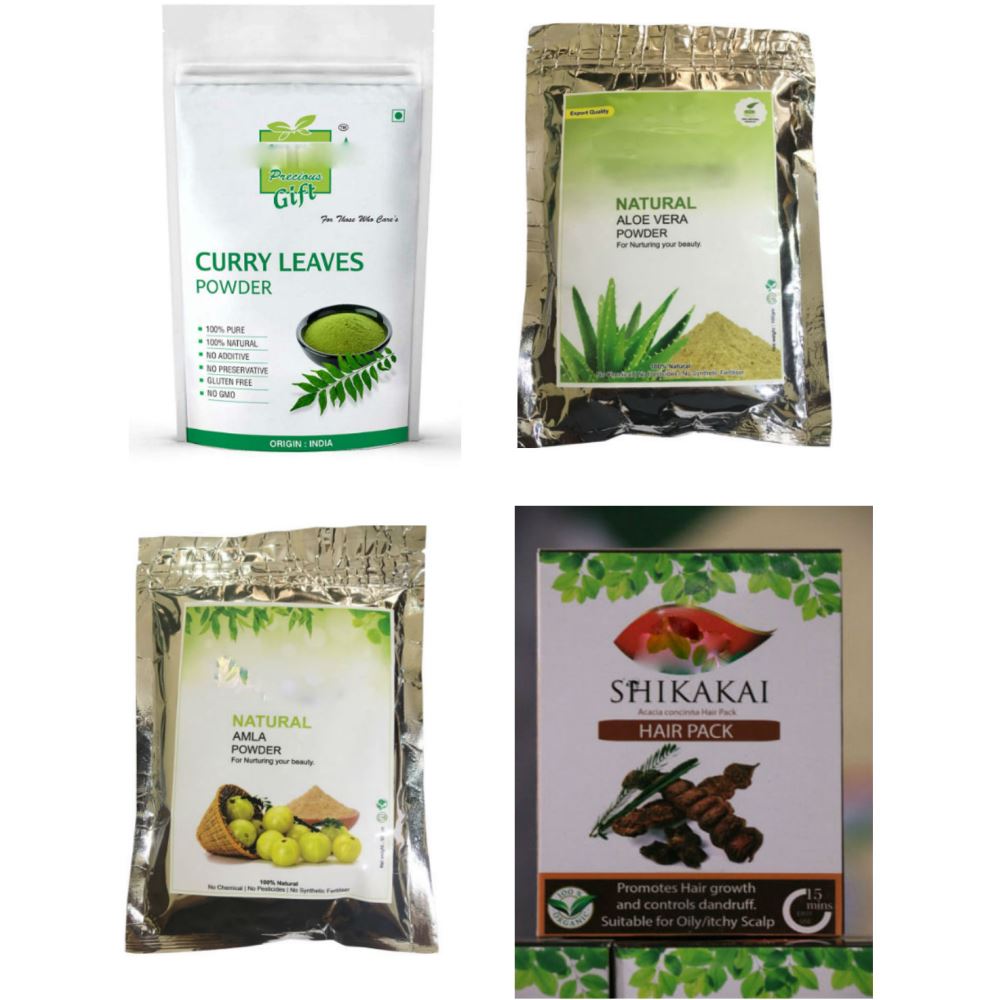 Indirang Aloe-Vera Powder(100G) &Amla Powder(100G)& Curry-Leaf Powder(100G) &Shikaki Powder(100G) Combo Pack (1Pack)