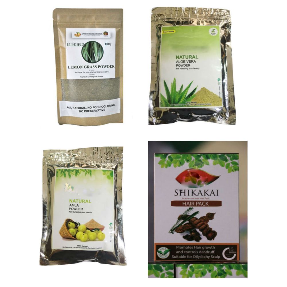 Indirang Aloe-Vera Powder(100G)& Amla Powder(100G)& Lemongrass Powder(100G) &Shikaki Powder(100G) Combo Pack (1Pack)