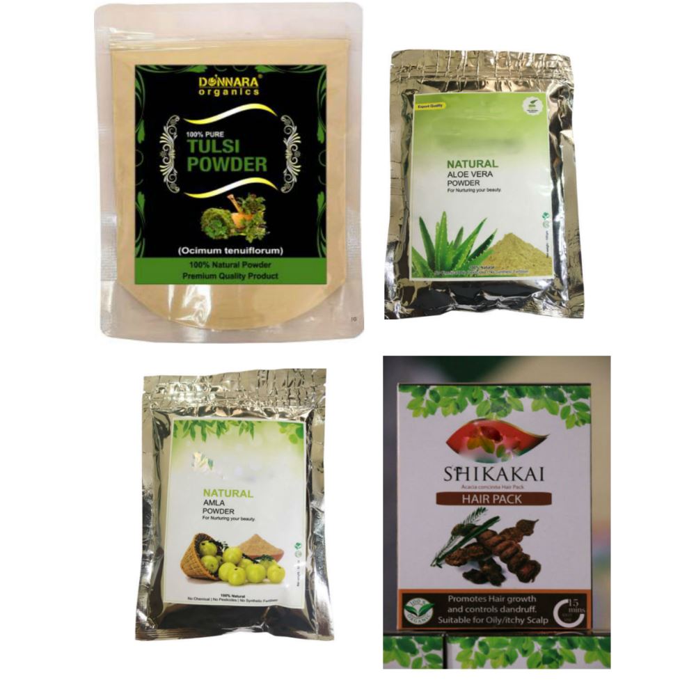 Indirang Aloe-Vera Powder(100G) &Amla Powder(100G) &Tulsi Powder(100G) &Shikaki Powder(100G) Combo Pack (1Pack)