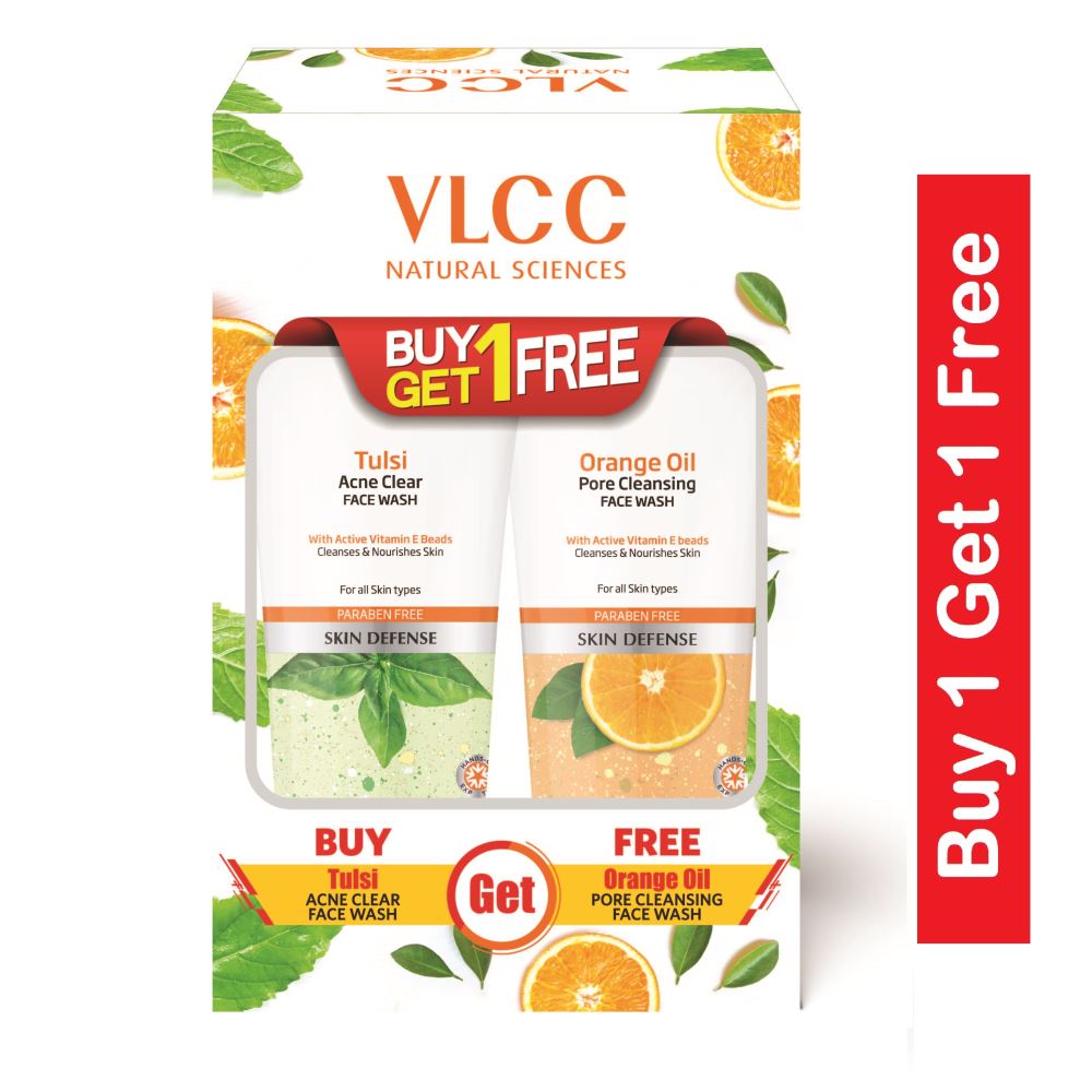 VLCC Tulsi Acne Clear Face Wash + Free Orange Oil Pore Cleansing Face Wash(150Ml Each) (1Pack)