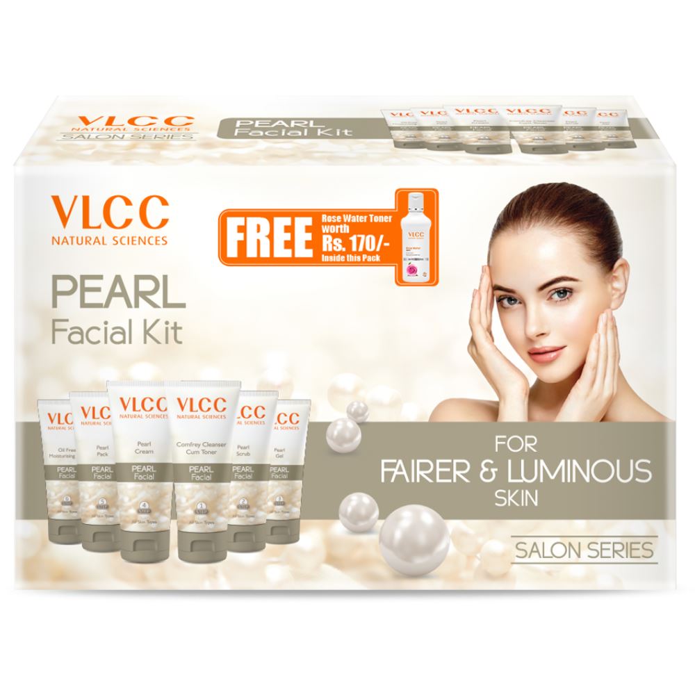 VLCC Pearl Facial Kit + Free Rose Water Toner | 300Gm + 100Ml (1Pack)