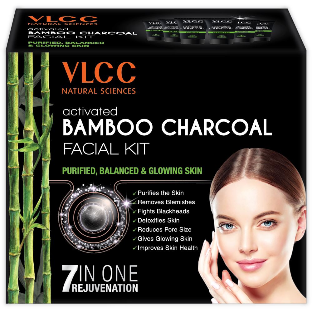 VLCC Activated Bamboo Charcoal Facial Kit For Purified- Balanced & Glowing Skin (60g)