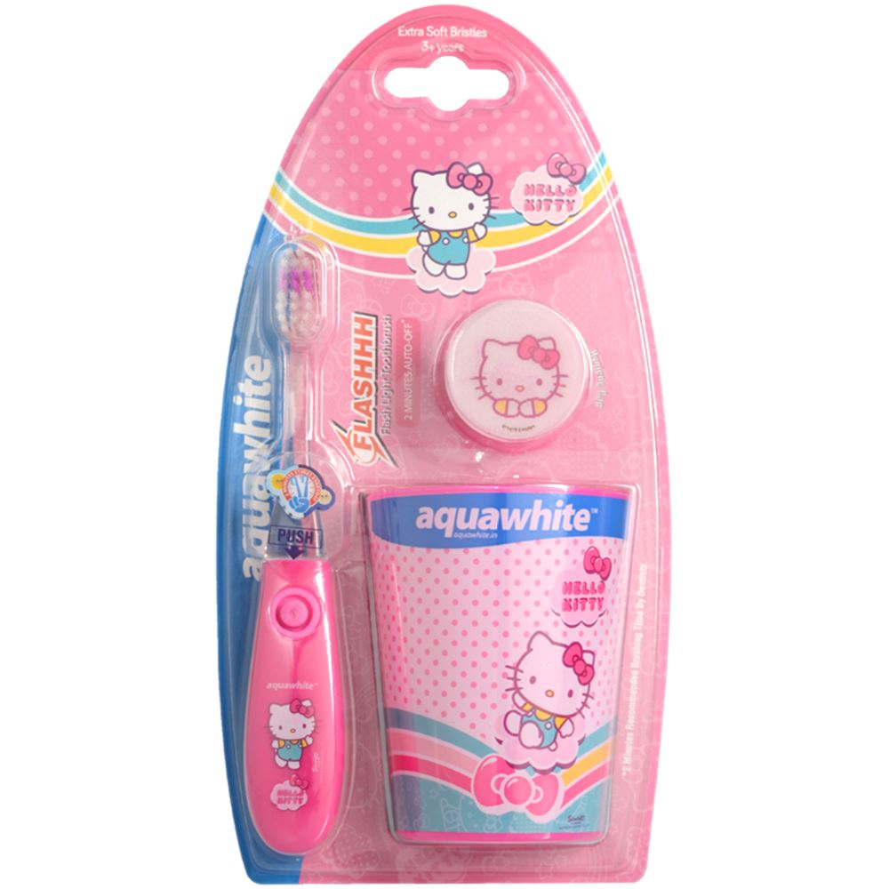 Aquawhite Kids Hello Kitty Flashh Toothbrush With Rinsing Cup {Dark Pink} (3Pack)