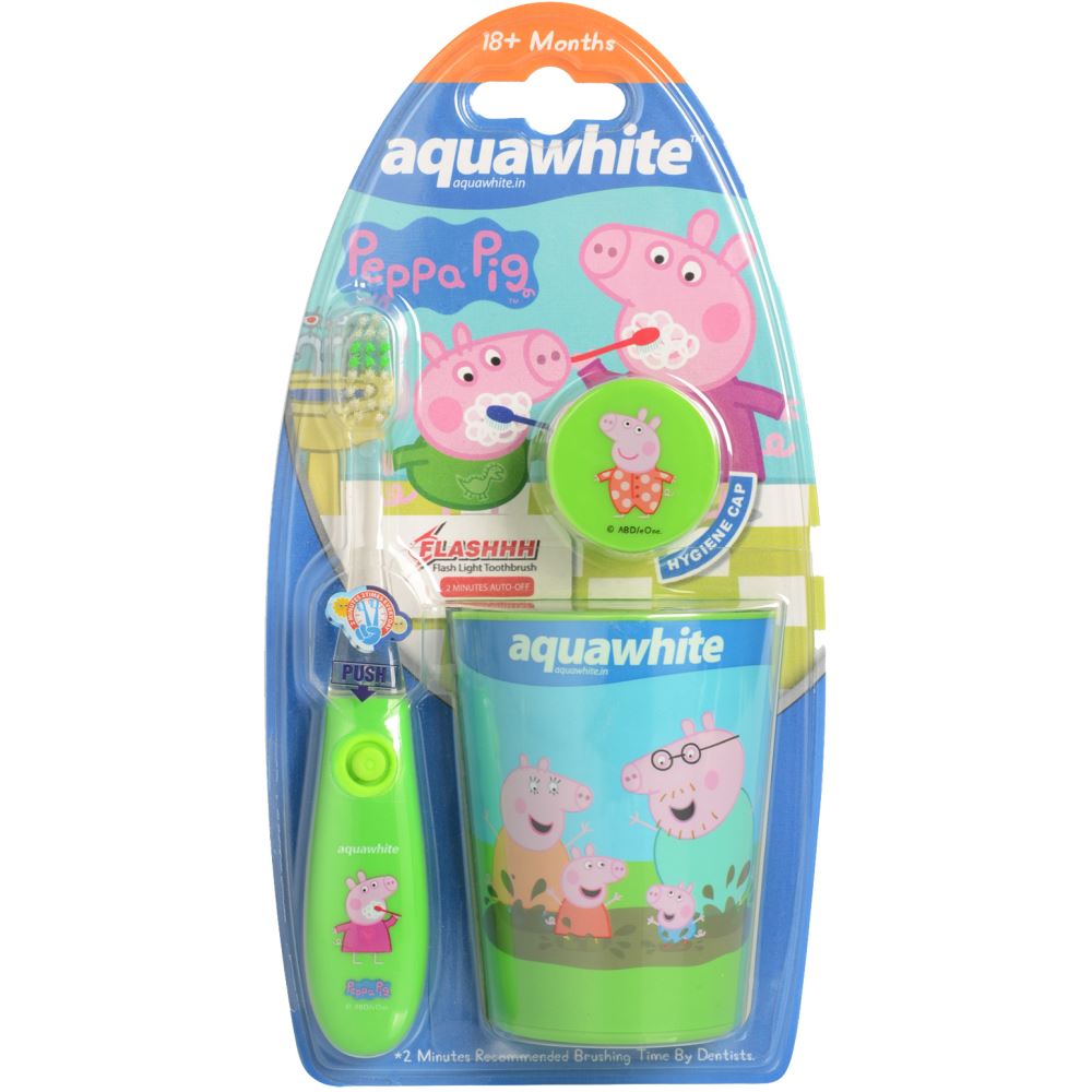 Aquawhite Kids Peppa Pig Flashh Toothbrush With Rinsing Cup {Green} (3Pack)