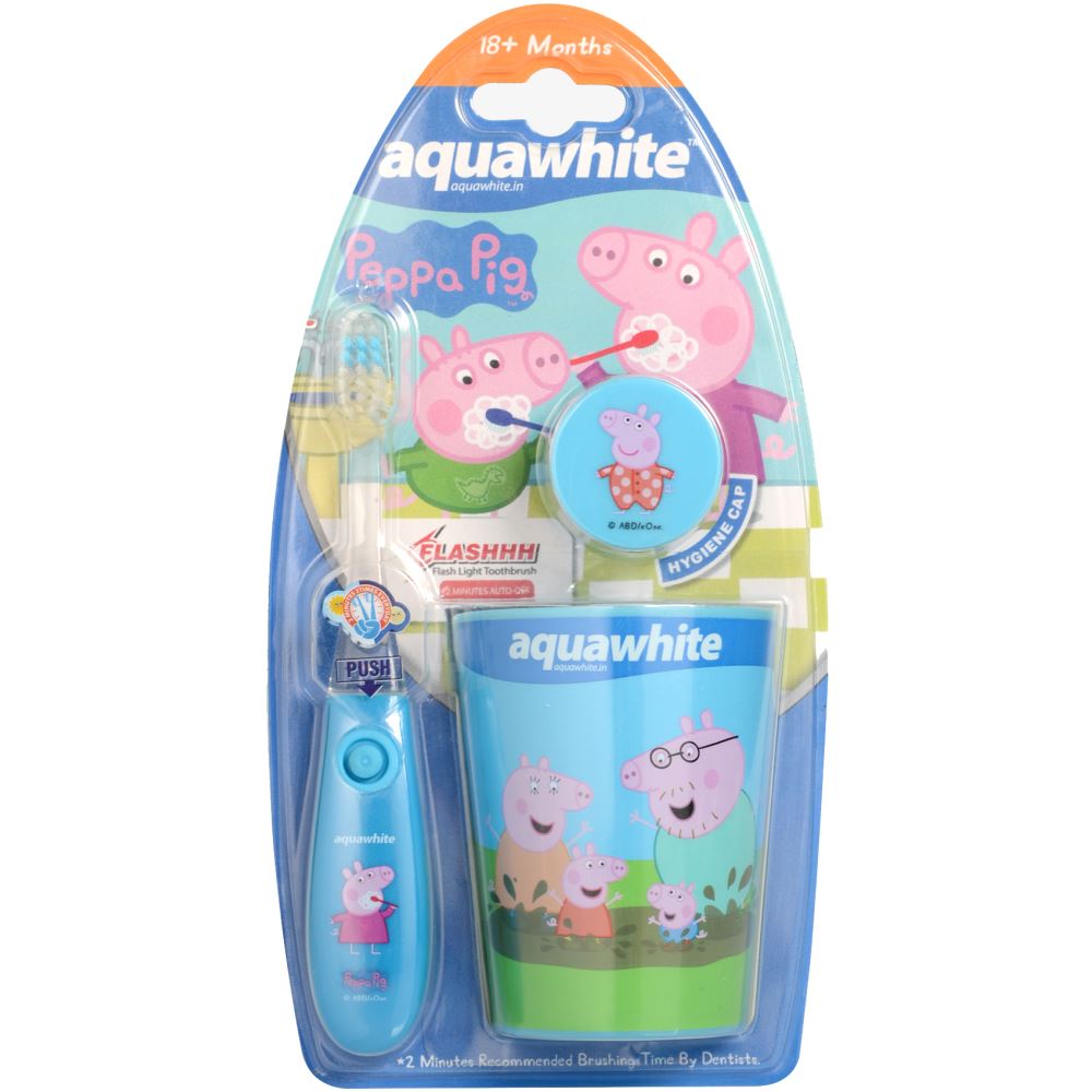 Aquawhite Kids Peppa Pig Flashh Toothbrush With Rinsing Cup {Blue} (3Pack)