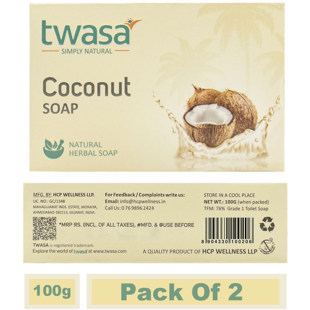 Twasa Coconut Oil Bath Soap (100g, Pack of 2)