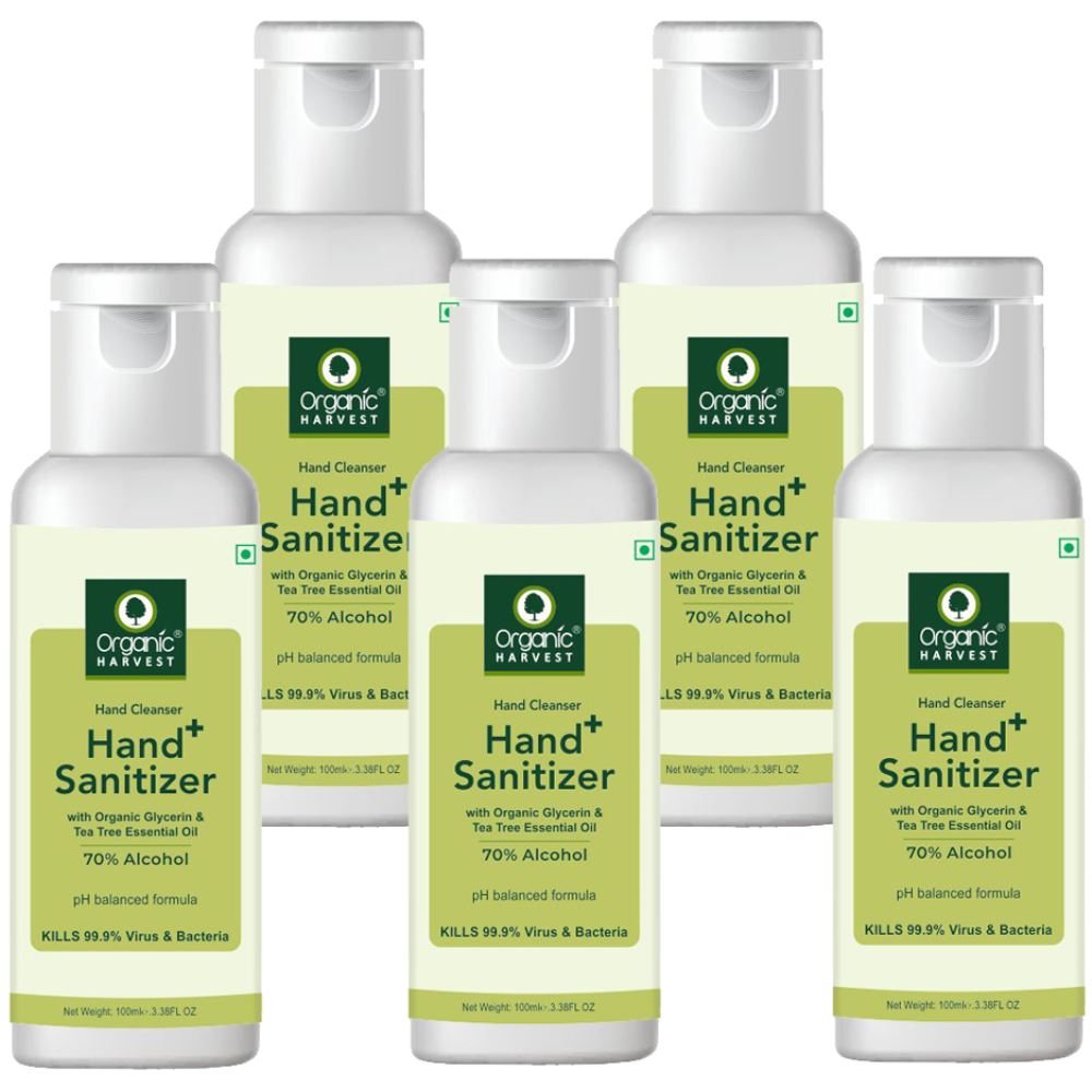Organic Harvest Hand Sanitizer With Tea-Tree Essential Oil (100ml, Pack of 5)