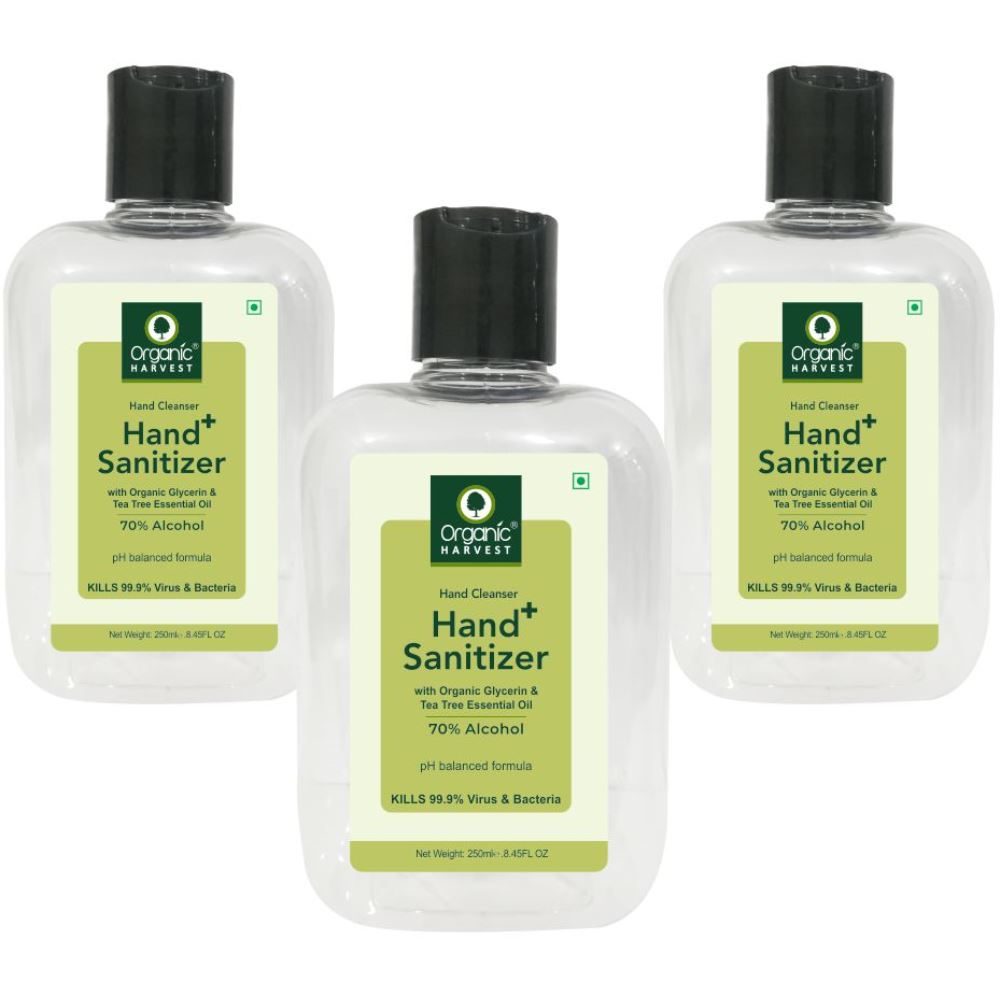 Organic Harvest Hand Sanitizer With Tea-Tree Essential Oil (250ml, Pack of 3) Organic Harvest Hand Sanitizer With Tea-Tree Essential Oil (250ml, Pack of 3)